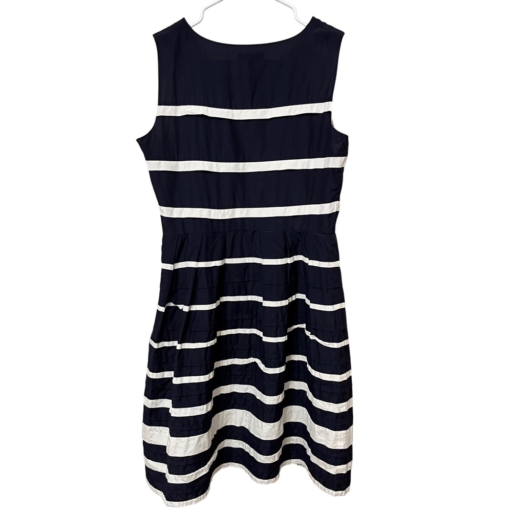 Caroll Paris Navy Blue White Striped Silk Cotton Fit Flare Dress Size 40‎ US 8